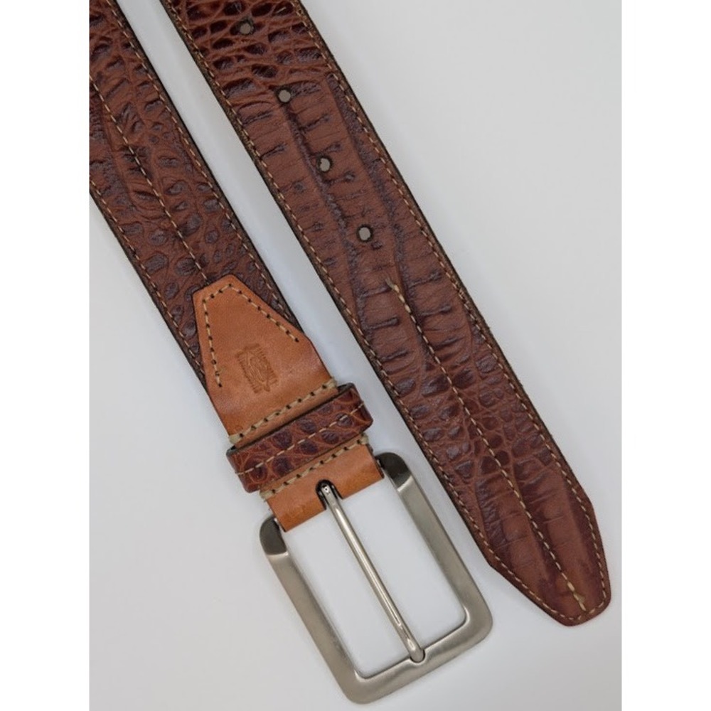 Martin Dingman Crocodile Grain Belt Mens 40 Brown Leather Silver-tone Buckle EUC